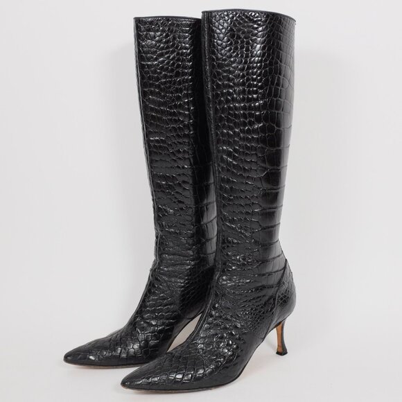 Manolo Blahnik boots shoes 39.5 / 9.5 real crocodile alligator knee high heels - Picture 8 of 12